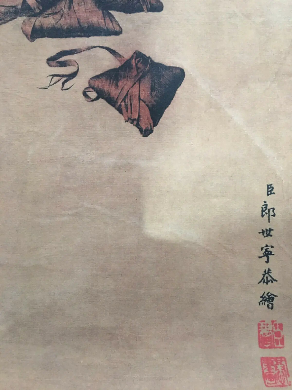 Vintage Chinese Scroll After Lang Shining & Wu Ruitu – Rice Paper Hanging Painting