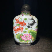 Enamel Chinese Porcelain Snuff Bottle with Cloisonne - Fish Design