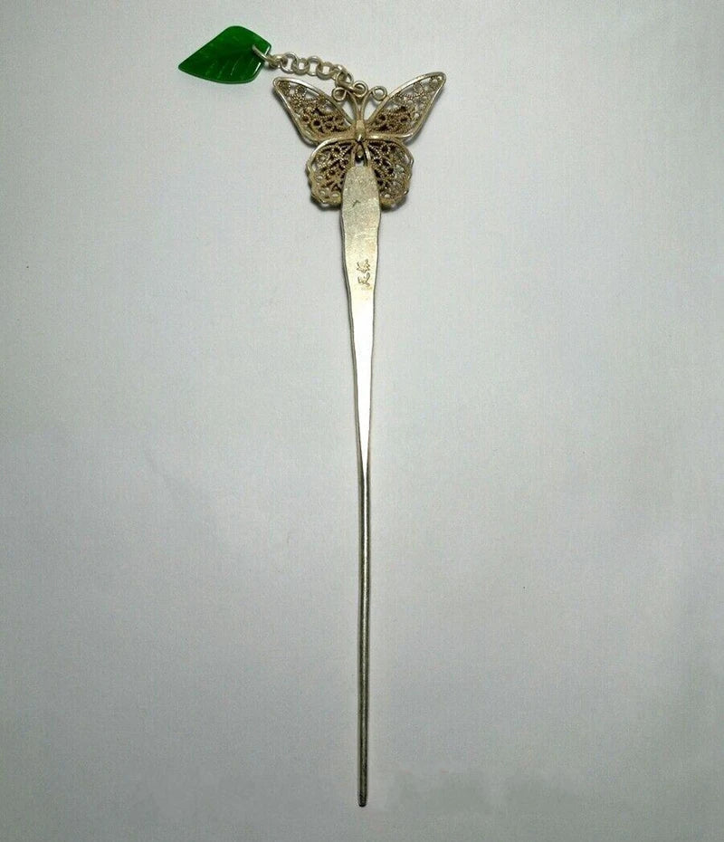 Handmade Silver Jade Butterfly Hairpin