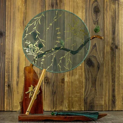 Translucent Silk Chinese Round Hand Fan, Floral Design