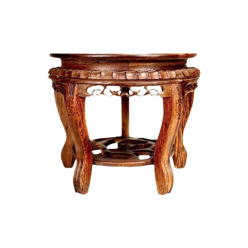 Carved Wood Round Flowerpot Bonsai Fish Tank Base