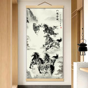 Silk Eight Horses Poster Canvas Scroll Painting Chinese Style Hanging Painting Living Room Office Room Decor Anime Aesthetic