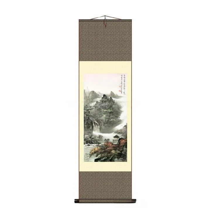 Exquisite Silk Landscape Scroll – Mountain & Water Wall Hanging “Huashan”