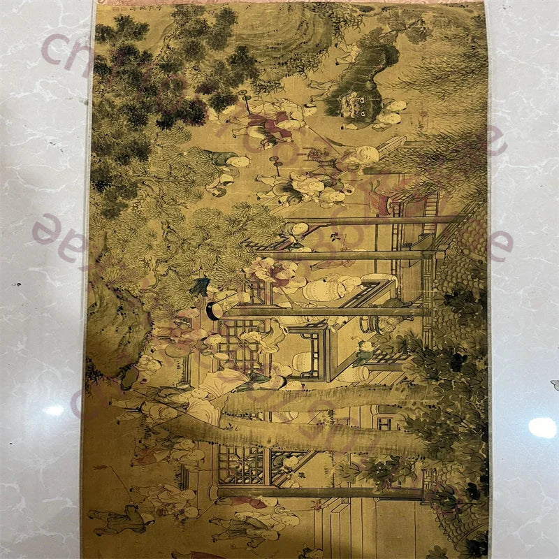 Leng Mei “Hundred Sons” Long Scroll – Chinese Figure Painting on Paper (30×220cm)