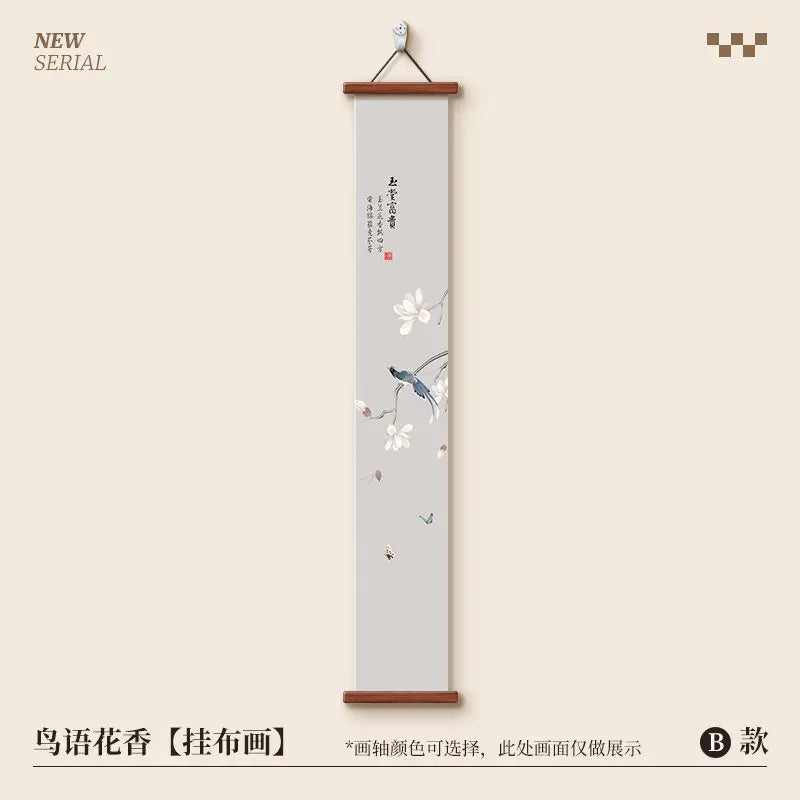 Chinese Style Wall Art, Magnolia Flower Bird Vertical Scroll Painting for Entryway Hallway – Narrow Long Posteration