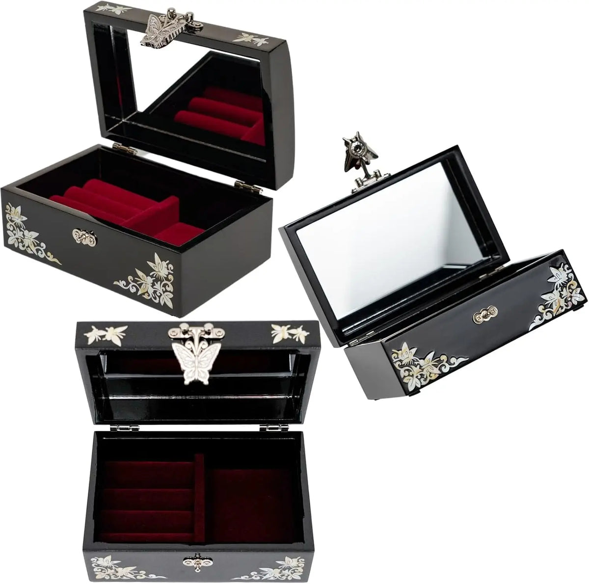Handcrafted Mother of Pearl Jewelry Box with Mirror, Organizer for Earrings Necklaces Rings Bracelets