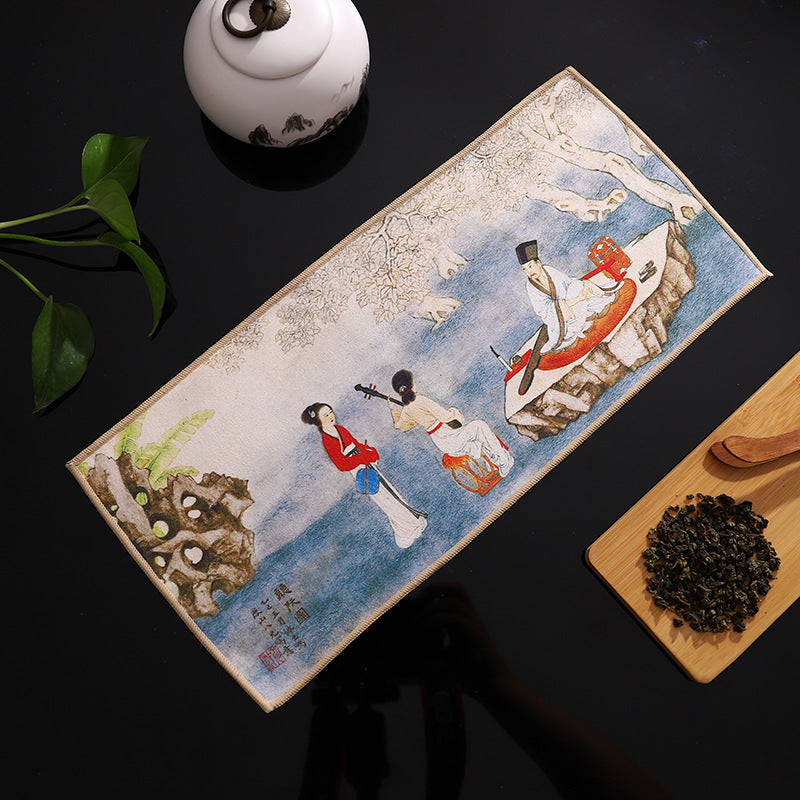 Deerskin Chinese Velvet Painted Zen Absorbent Tea Towel Cloth