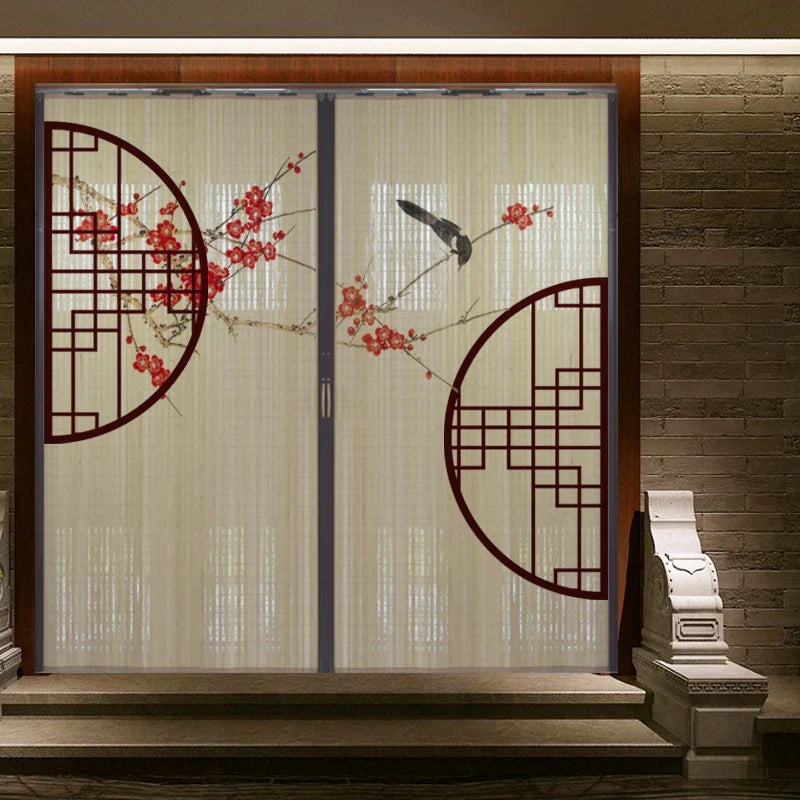 Printed Bamboo Sliding Door Partition Traditional Chinese Room Divider Foldable Screen