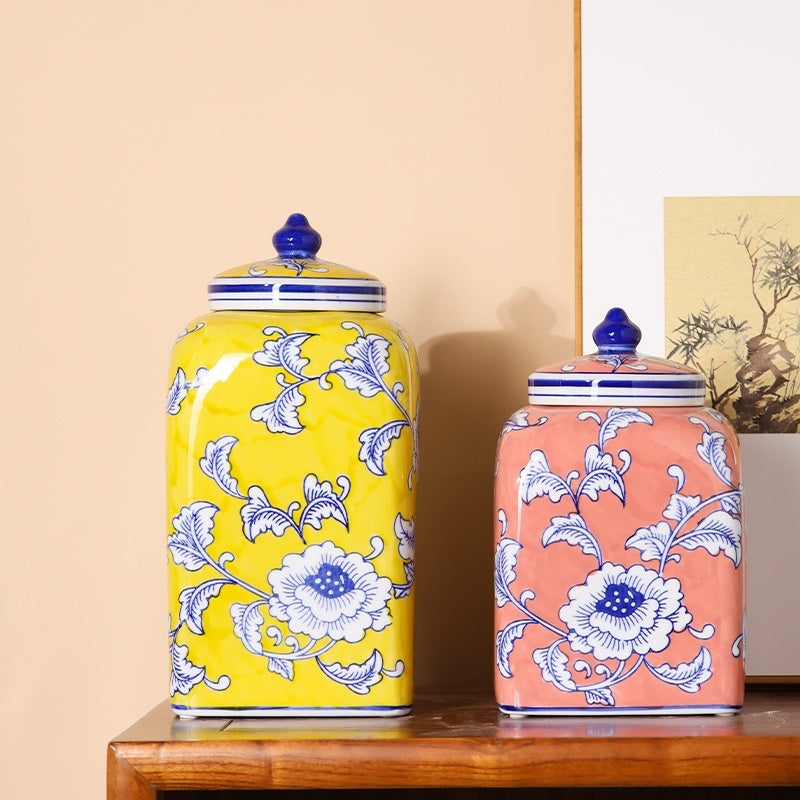 New Chinese‑Style Imperial Yellow Square Storage Jar