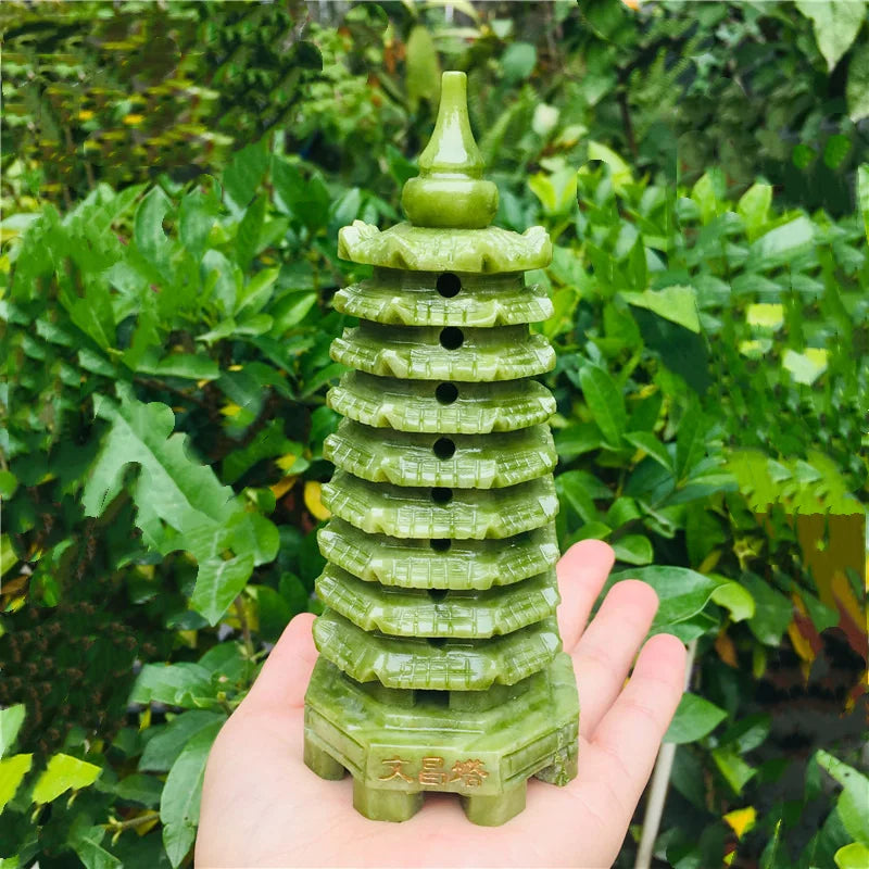 14cm Natural Jade Pagoda Carved Ornament for Home Decoration