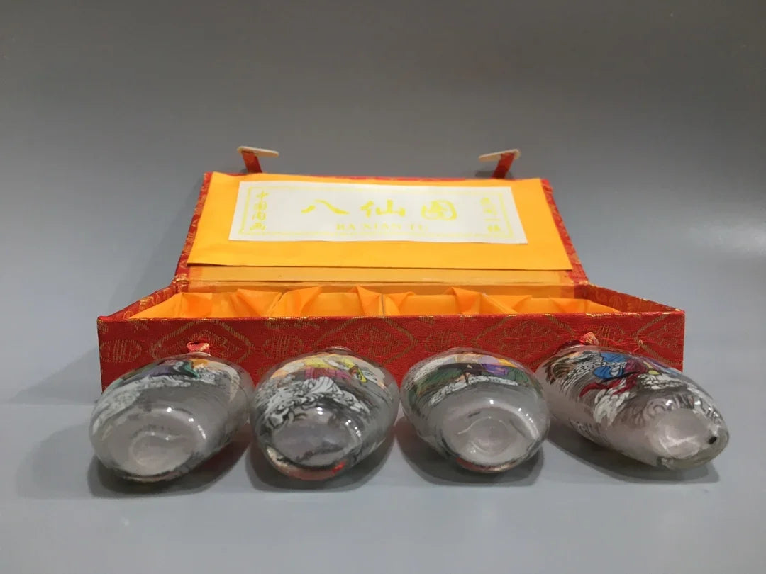 4PCS Chinese Inside Painted Glass Snuff Bottle - Eight Immortals, with Storage Box