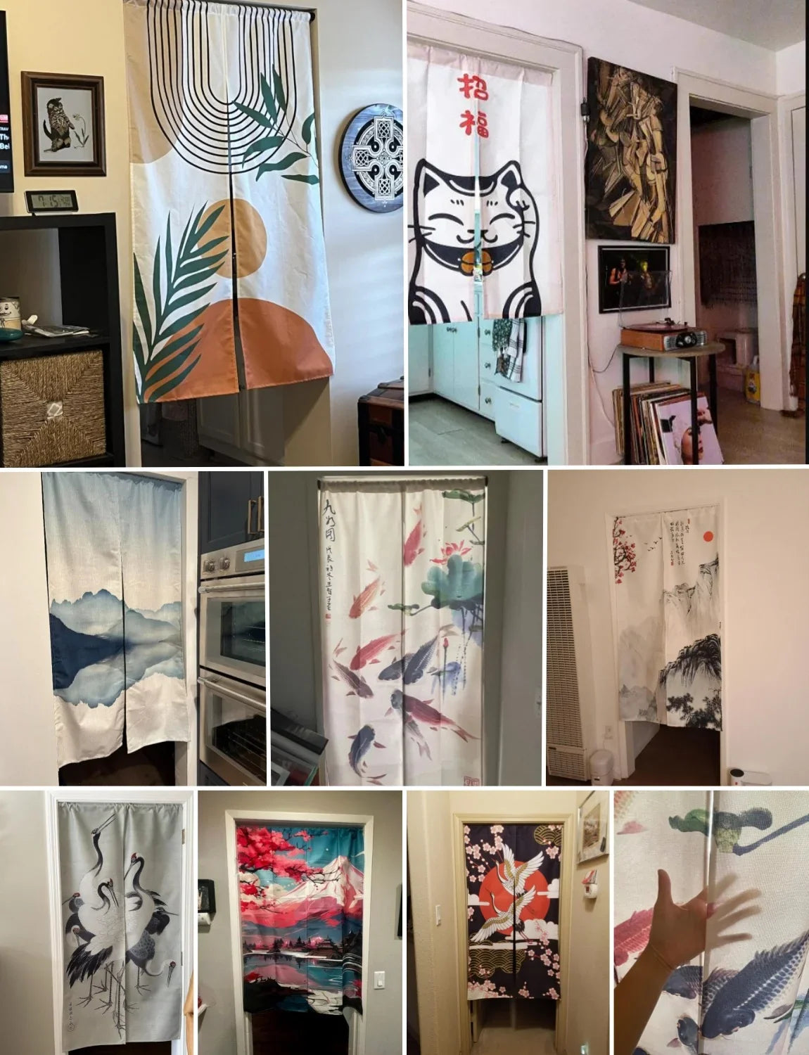 Japanese Ukiyo-e Floral Noren Door Curtain – Linen Blend Room Divider