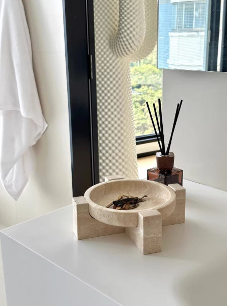 Retro Wabi-Sabi Style Yellow Limestone Decorative Storage Tray