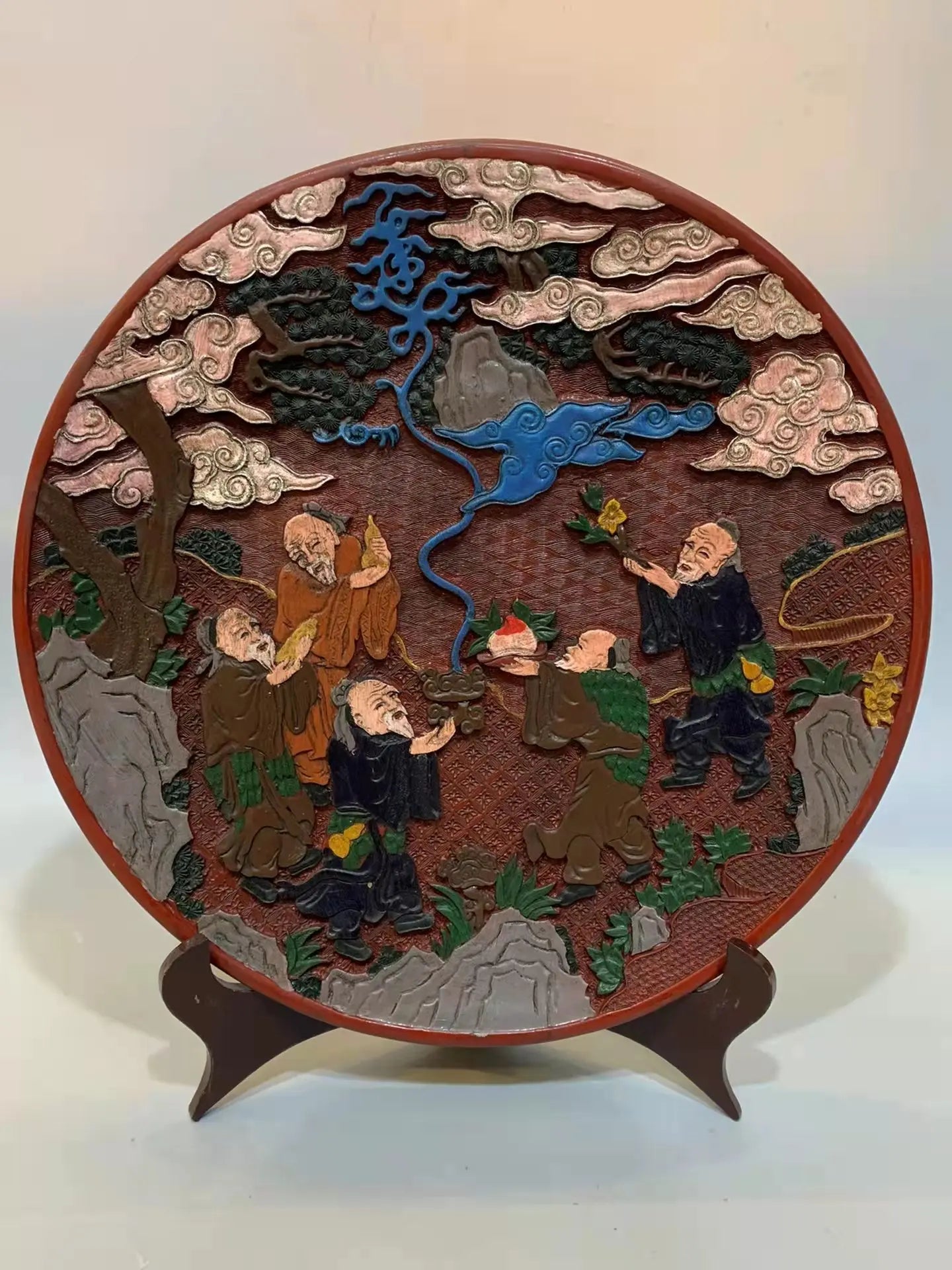 Qing-Style Lacquerware Plate – “Reading Classics” Scholar Design (37cm)