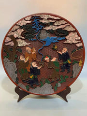 Qing-Style Lacquerware Plate – “Reading Classics” Scholar Design (37cm)
