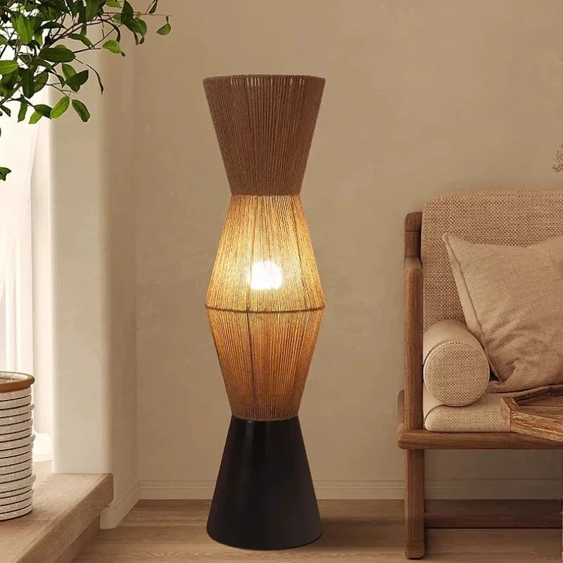 Japanese Wabi-Sabi Woven Rattan Floor Lamp