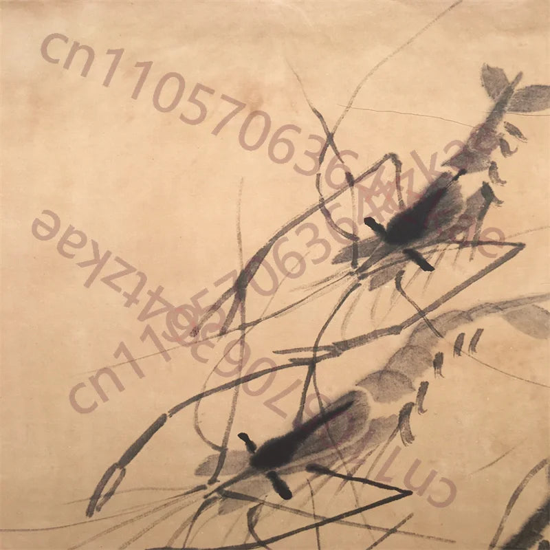Qi Baishi Style “Eight Shrimp” Rice Paper Scroll Wall Decor