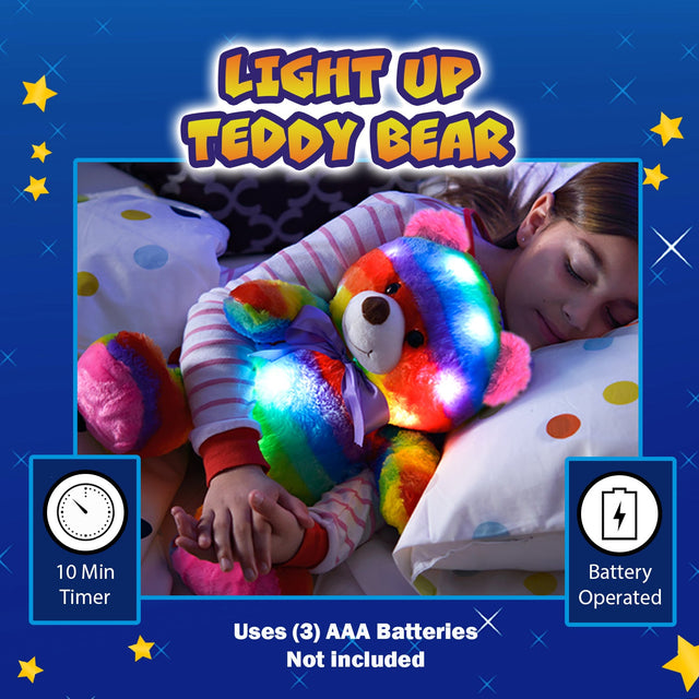 Rainbow Lites Teddy Bear Glow Plush LED Night Light Up Stuffed Animal (16 inch)