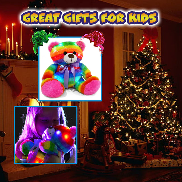 Rainbow Lites Teddy Bear Glow Plush LED Night Light Up Stuffed Animal (16 inch, Batteries Included)