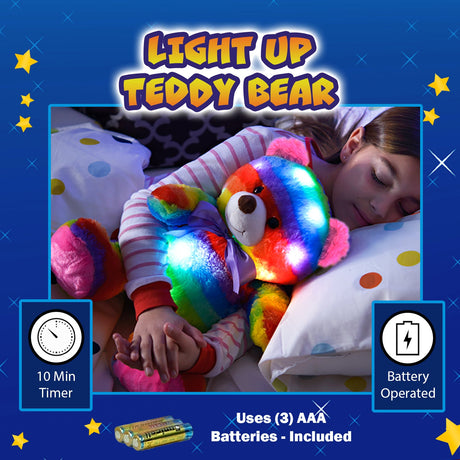 Rainbow Lites Teddy Bear Glow Plush LED Night Light Up Stuffed Animal (16 inch, Batteries Included)