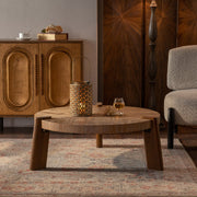 Rustic Wood Round Coffee Table, Easy Assembly