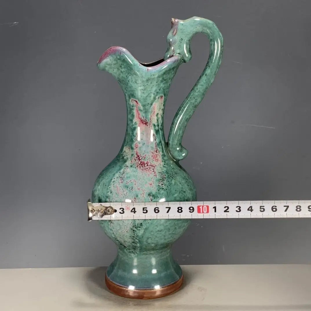 Traditional Chinese Style Porcelain Vase with Jun Glaze with Kiln Change Dragon Head