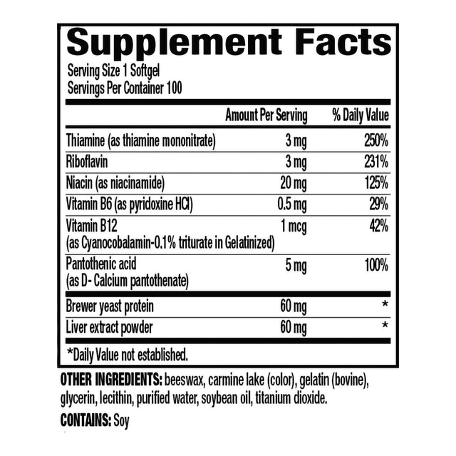 Rugby B-Complex Dietary Supplement, 100 soft gels