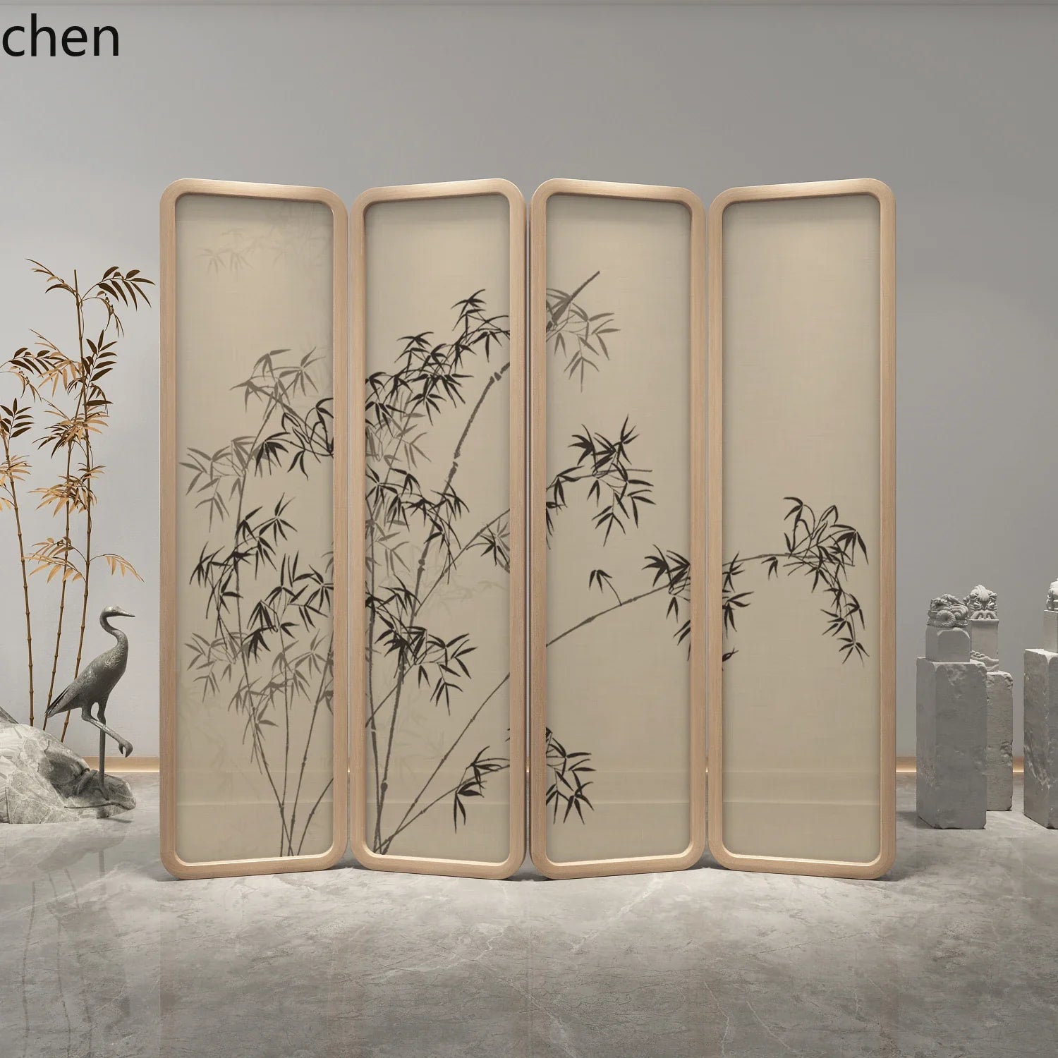 QZT Solid Wood Screen Partition Living Room Folding Mobile Tea Room Conference Room Hall Blocking Zen Style Pine Bamboo Mobile