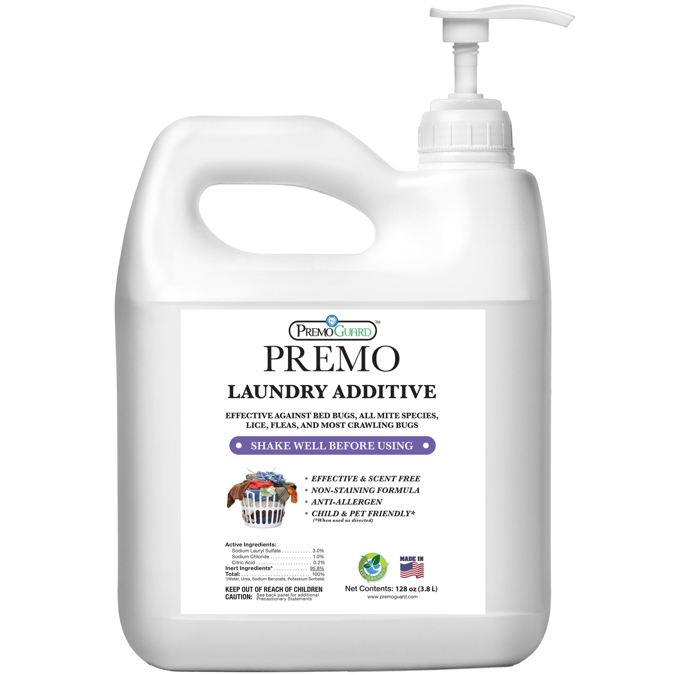 Bed Bug & Mite Killer Laundry Additive - 128 oz - All Natural Non-Toxic - By Premo Guard