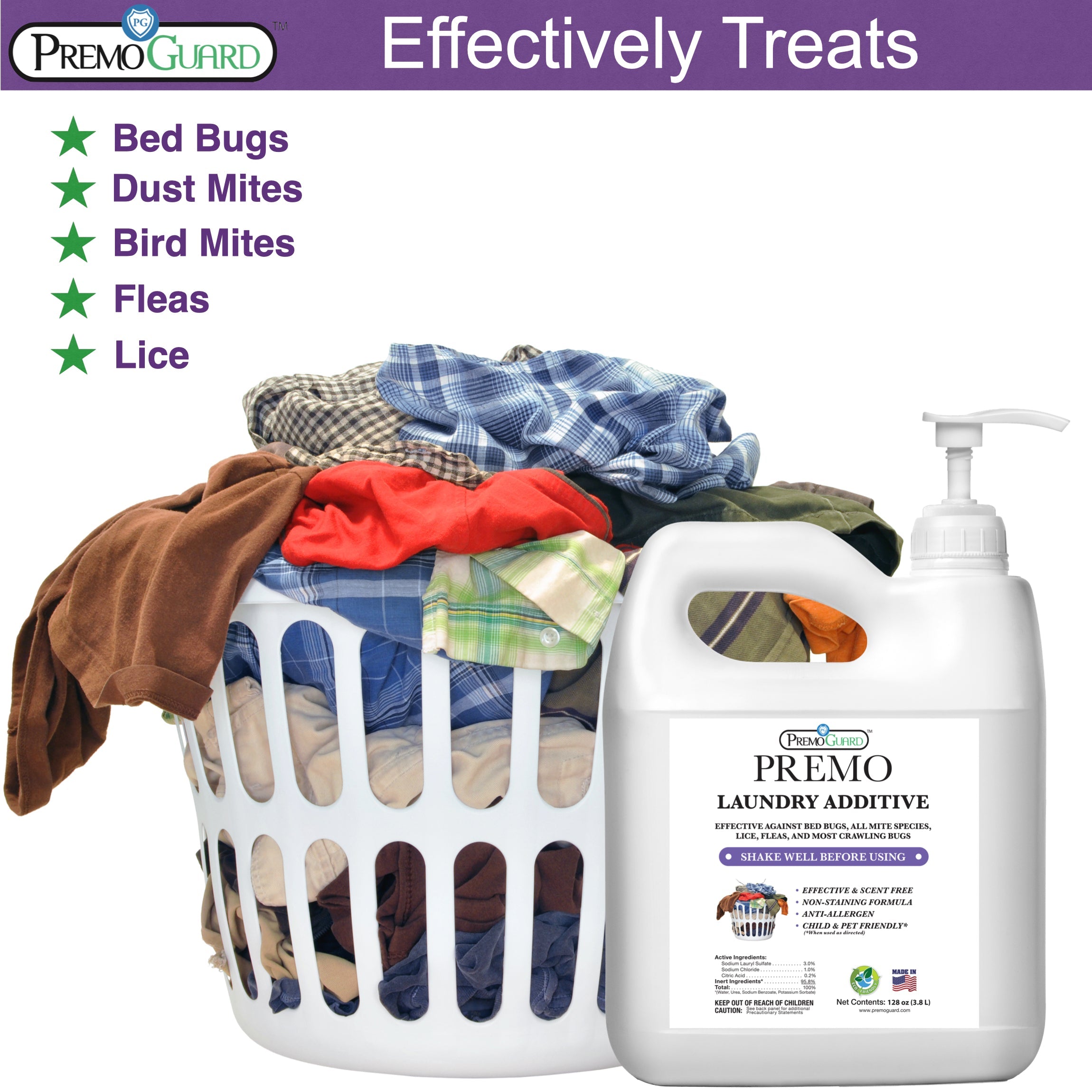 Bed Bug & Mite Killer Laundry Additive - All Natural Non-Toxic - By Premo Guard