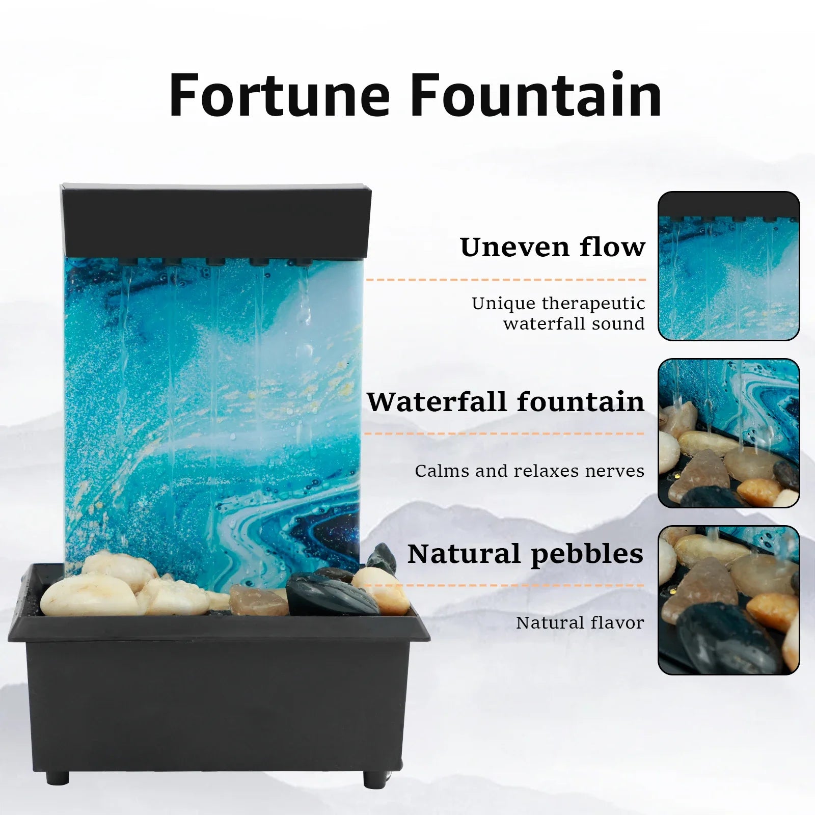 Tabletop Fountain Decor Water Landscape Ornament Attract Wealth Relax Zen Meditation for Table Office Home Bedroom Art Adornment
