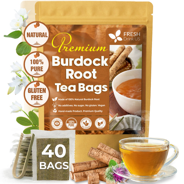 Burdock Root Tea Bags, 100% Natural & Pure from Burdock Root. Burdock Root Herbal Tea. Burdock Root Tea. No Sugar, No Caffeine, No Gluten, Vegan.
