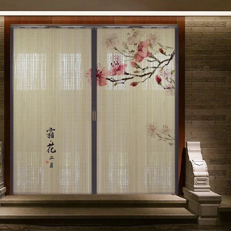 Printed Bamboo Sliding Door Partition Traditional Chinese Room Divider Foldable Screen