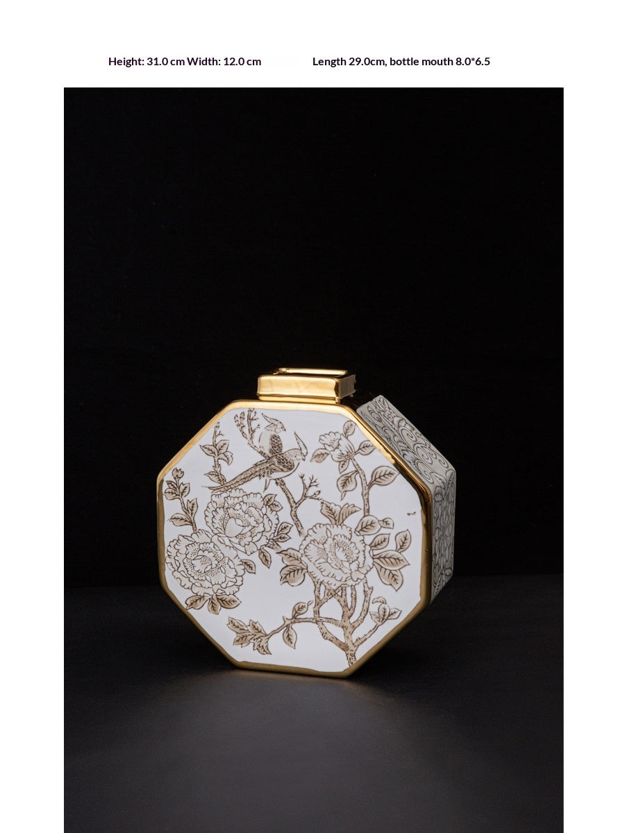 Modern Chinese Style Gilded White Porcelain Vase - Decorative Piece For Good Fortune