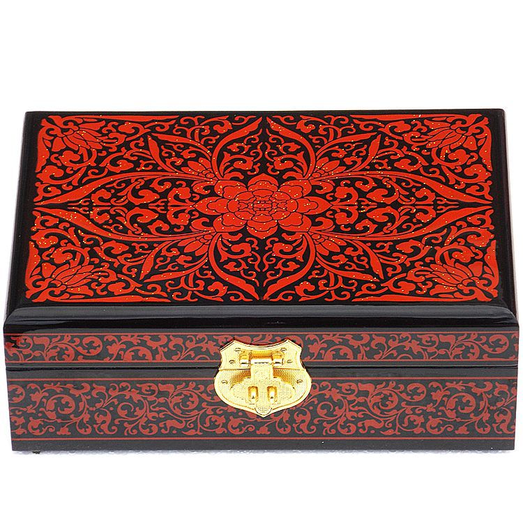 Pingyao Hand‑Painted Gold Foil Jewelry Box – Classical Chinese Peach Wood