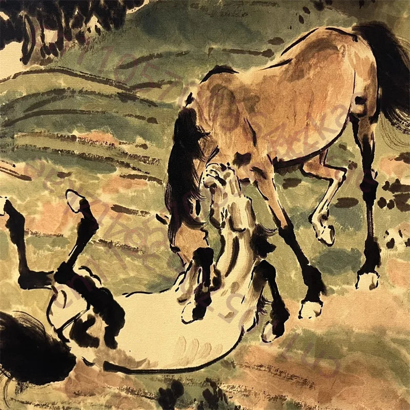 Xu Beihong “Ten Horses” Scroll – Chinese Animal Painting on Paper (30×220cm)