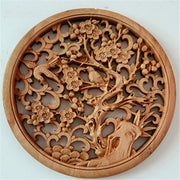 Camphor Solid Wood Living Room Chinese Style Round Antique-Like Blessing Porch Wall Hanging