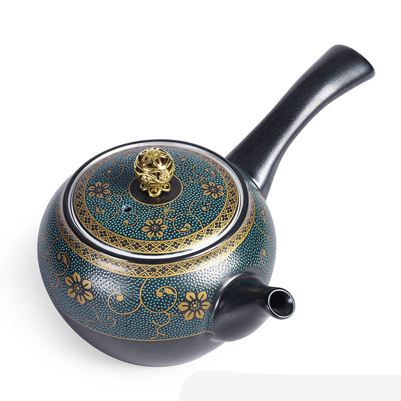 Jingdezhen Porcelain Side Handle Teapot Gilt Silver 230ml Kung Fu Tea Pot