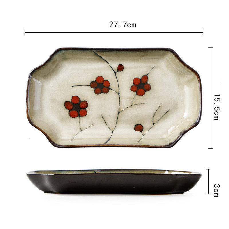Japanese Floral Ceramic Tableware – Kiln-Glazed Bowls & Serving Plates
