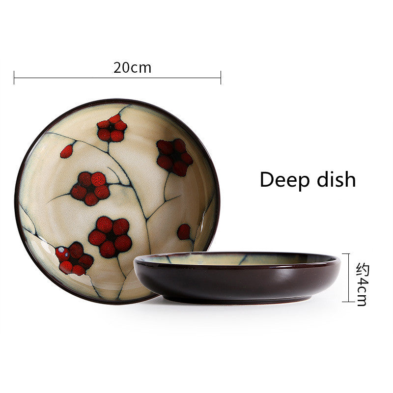 Japanese Floral Ceramic Tableware – Kiln-Glazed Bowls & Serving Plates