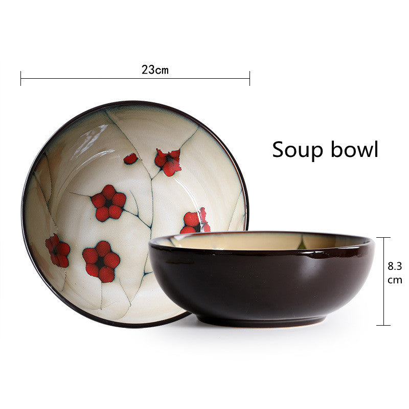 Japanese Floral Ceramic Tableware – Kiln-Glazed Bowls & Serving Plates