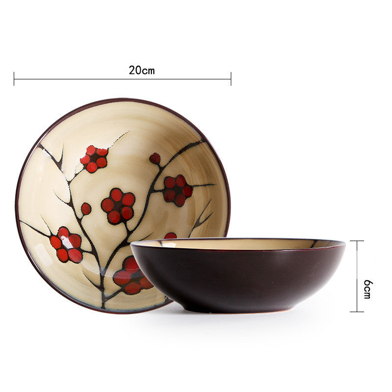 Japanese Floral Ceramic Tableware – Kiln-Glazed Bowls & Serving Plates