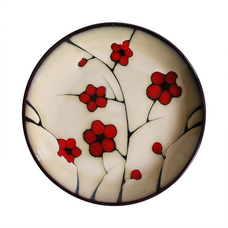 Japanese Floral Ceramic Tableware – Kiln-Glazed Bowls & Serving Plates