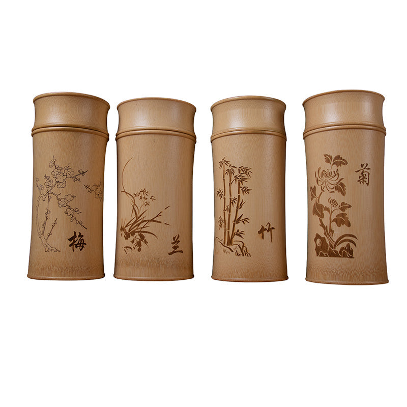 The Four Gentlemen | Hand-Carved Bamboo Tea Caddy