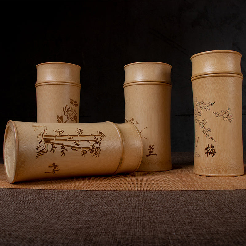 The Four Gentlemen | Hand-Carved Bamboo Tea Caddy