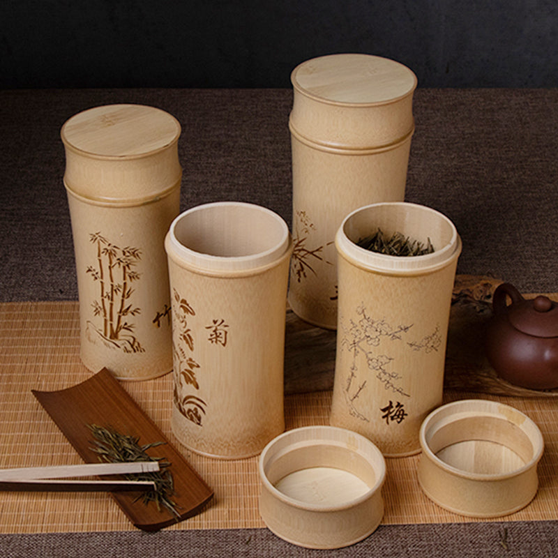 The Four Gentlemen | Hand-Carved Bamboo Tea Caddy