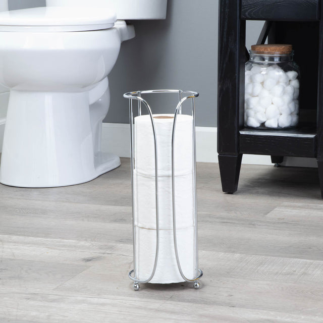 Freestanding Toilet Paper Holder for Standard Rolls (Chrome Finish)