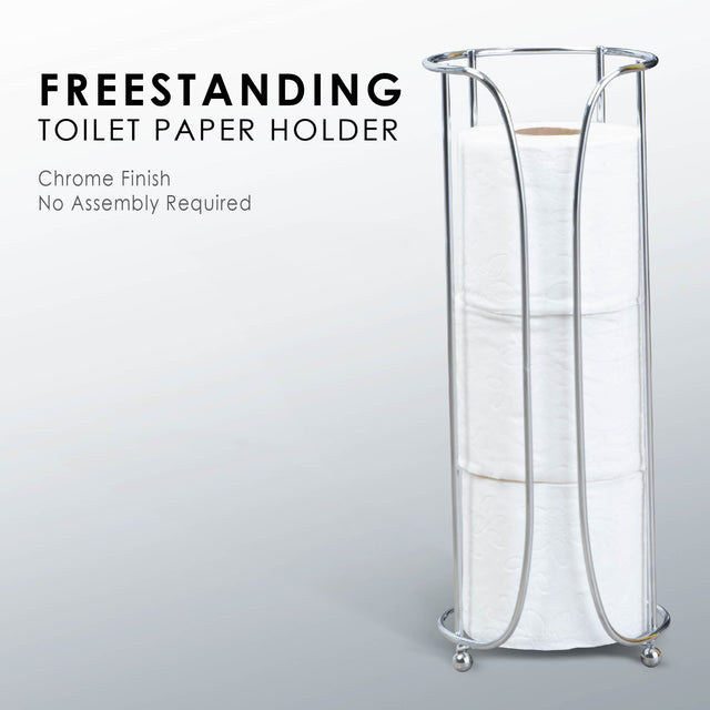 Freestanding Toilet Paper Holder for Standard Rolls (Chrome Finish)