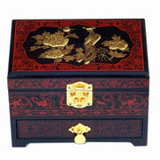 Push‑Top Lacquer Jewelry Box – Red & Black Dowry‑Style Wood Chest