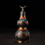 Tibetan Temple Taiji Gourd – Bronze Cloisonné Eight Trigrams Wealth & Protection Amulet (6")